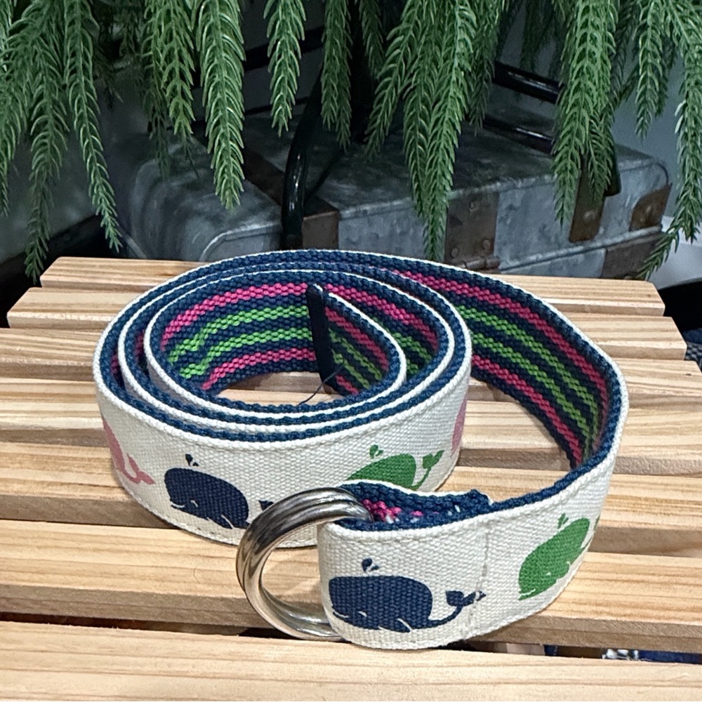 Preppy Nautical Whale Belt Sloane Ranger Canvas D-Ring Belt Coastal Style